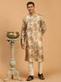 Men's Beige Floral Printed Kurta With Cream Solid Pant Style Viscose Pyjama Set