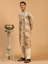 Men's Beige Floral Printed Kurta With Cream Solid Pant Style Viscose Pyjama Set