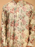 Men's Beige Floral Printed Kurta With Cream Solid Pant Style Viscose Pyjama Set