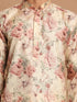 Men's Beige Floral Printed Kurta With Cream Solid Pyjama Set