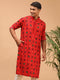 Men's Red Printed Rayon Kurta