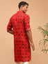 Men's Red Printed Rayon Kurta