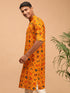 Men's Yellow Printed Rayon Kurta