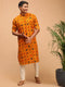Men's Yellow Printed Rayon Kurta With Pant Set