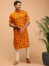Men's Yellow Printed Rayon Kurta With Pant Set