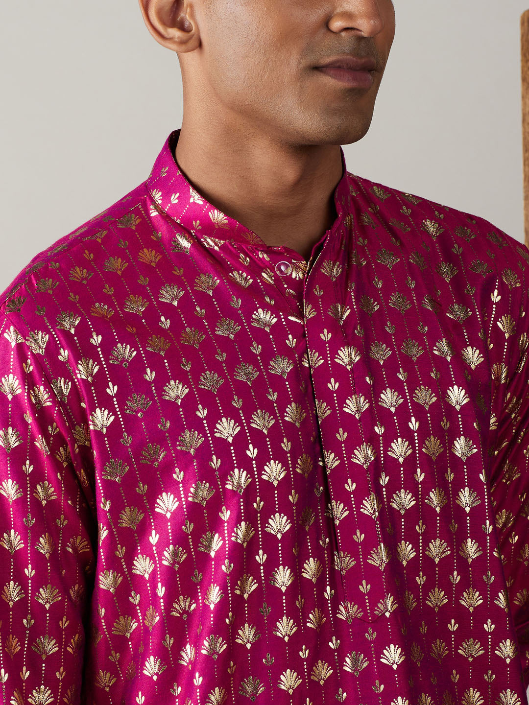 Men's Dark Pink Foil Printed Kurta