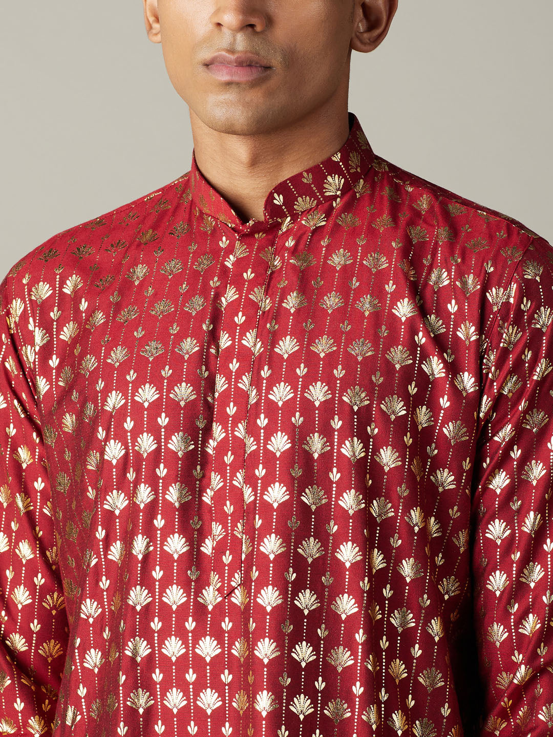 Men's Maroon Foil Printed Kurta