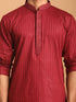 Men's Maroon Cotton Blend Solid Kurta With White Pant Set