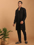 Men's Black Sequined Front Open Georgette Kurta With Pant