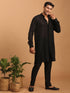 Men's Black Sequined Front Open Georgette Kurta With Pant