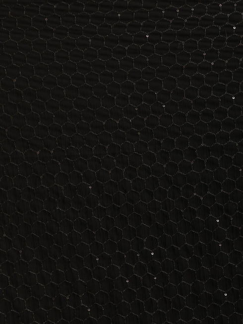 Men's Black Sequined Front Open Georgette Kurta With Pant And Dupatta Set