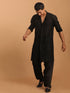Men's Black Sequined Front Open Georgette Kurta With Patiala