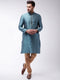 Men's Aqua And Rose Gold Silk Blend Kurta With Churidar Set