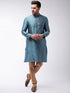 Men's Aqua And Rose Gold Silk Blend Kurta With Churidar Set