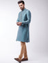 Men's Aqua And Rose Gold Silk Blend Kurta With Churidar Set