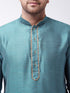 Men's Aqua And Rose Gold Silk Blend Kurta With Churidar Set