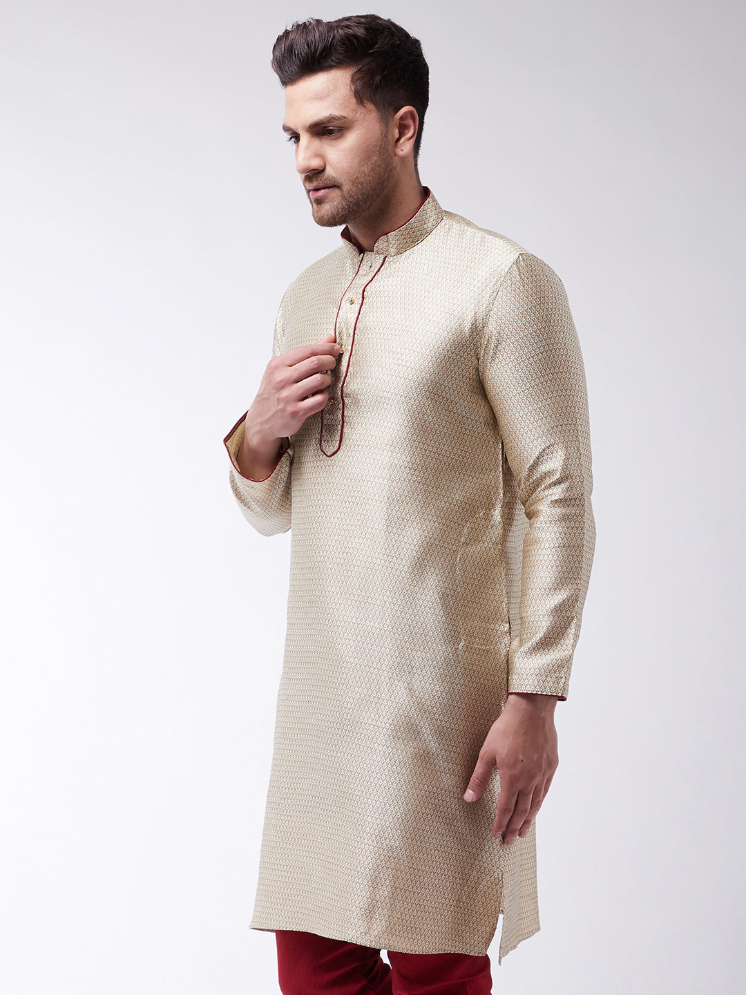 Men's Beige Color Silk Blend Kurta