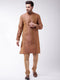 Men's Maroon And Rose Gold Silk Blend Kurta With Churidar Set