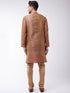 Men's Maroon And Rose Gold Silk Blend Kurta With Churidar Set