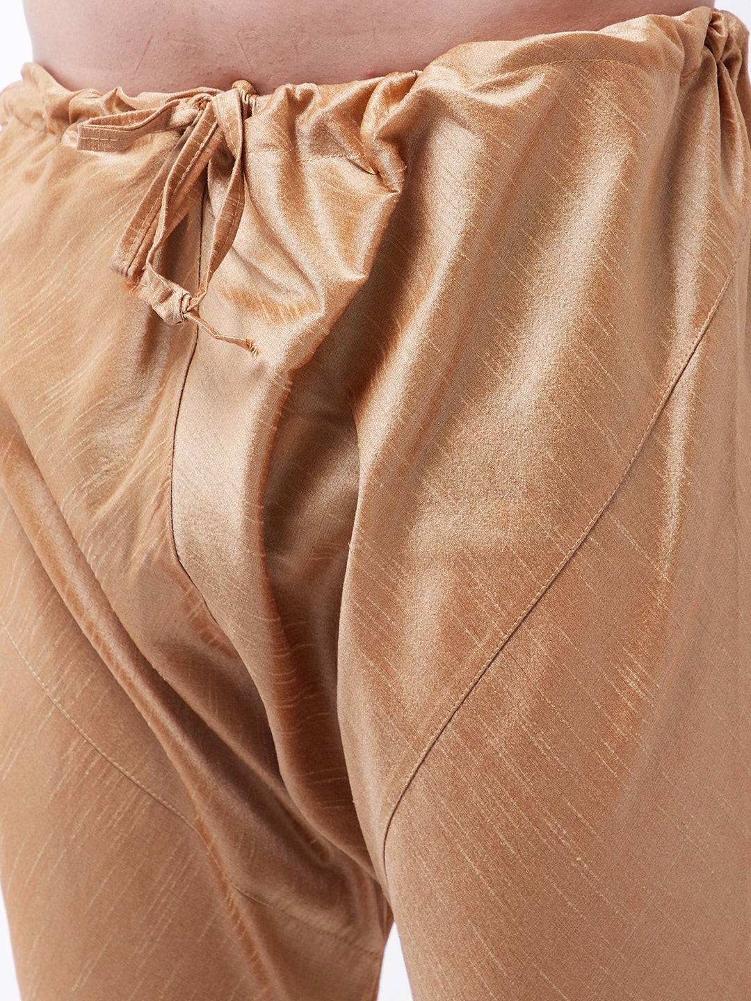 Men's Maroon And Rose Gold Silk Blend Kurta With Churidar Set