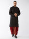 Men's Black And Maroon Silk Blend Kurta And Dhoti Set