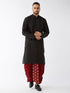 Men's Black And Maroon Silk Blend Kurta And Dhoti Set