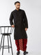 Men's Black And Maroon Silk Blend Kurta And Dhoti Set