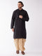 Men's Black And Gold Silk Blend Kurta And Dhoti Set