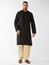 Men's Black And Gold Silk Blend Kurta And Dhoti Set