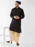 Men's Black And Gold Silk Blend Kurta And Dhoti Set