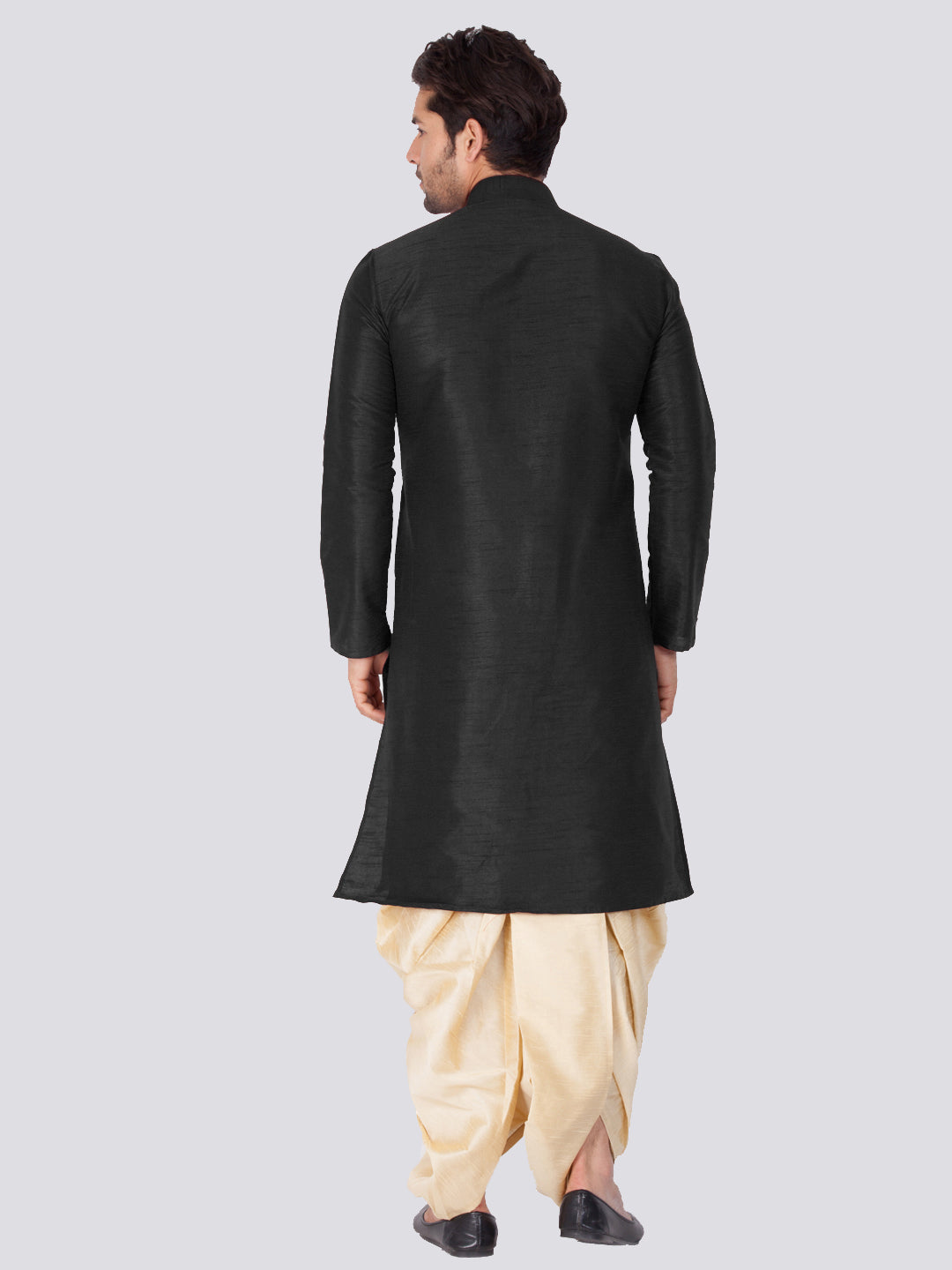 Men's Black Cotton Silk Blend Kurta and Dhoti Pant Set