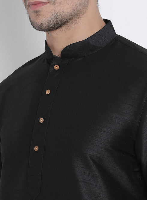 Men's Black Cotton Silk Blend Kurta and Pyjama Set