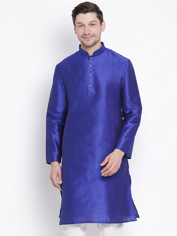 VASTRAMAY Men's Blue Cotton Silk Blend Kurta