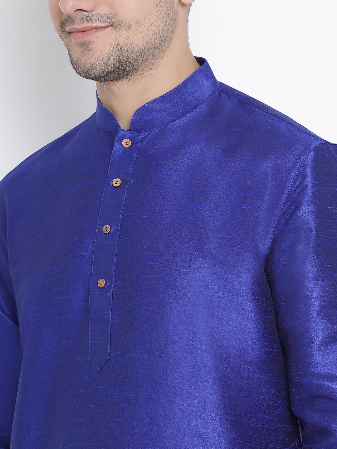 VASTRAMAY Men's Blue Cotton Silk Blend Kurta