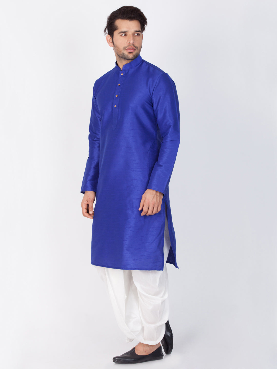 Men's Blue Cotton Silk Blend Kurta and Dhoti Pant Set