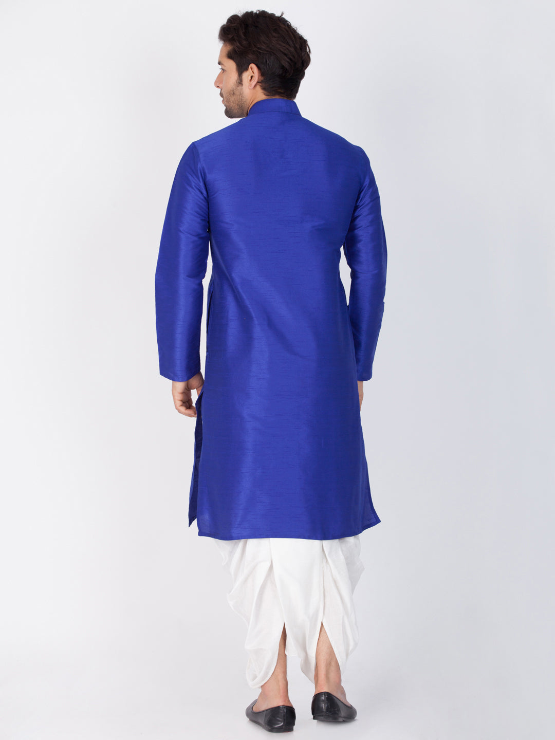 Men's Blue Cotton Silk Blend Kurta and Dhoti Pant Set