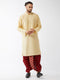 Men's Gold And Maroon Cotton Silk Blend Kurta And Dhoti Set