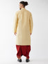 Men's Gold And Maroon Cotton Silk Blend Kurta And Dhoti Set