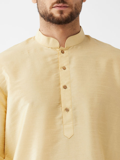 Men's Gold And Maroon Cotton Silk Blend Kurta And Dhoti Set