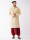 Men's Gold And Maroon Silk Blend Kurta And Dhoti Set