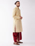 Men's Gold And Maroon Silk Blend Kurta And Dhoti Set