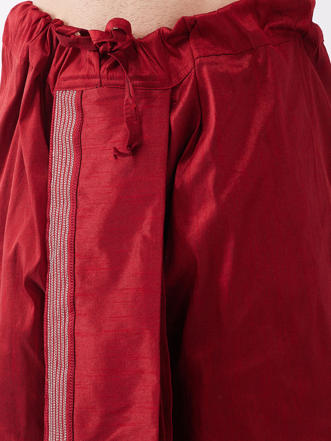 Men's Gold And Maroon Silk Blend Kurta And Dhoti Set