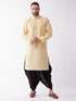 Men's Gold Silk Blend Kurta And Black Dhoti Set