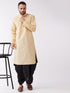 Men's Gold Silk Blend Kurta And Black Dhoti Set