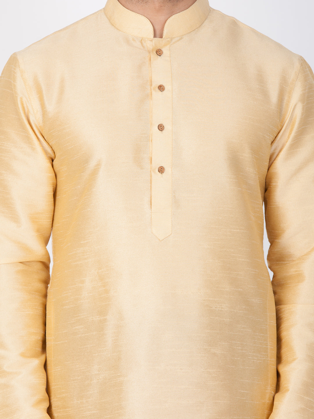Men's Gold Cotton Silk Blend Kurta and Dhoti Pant Set