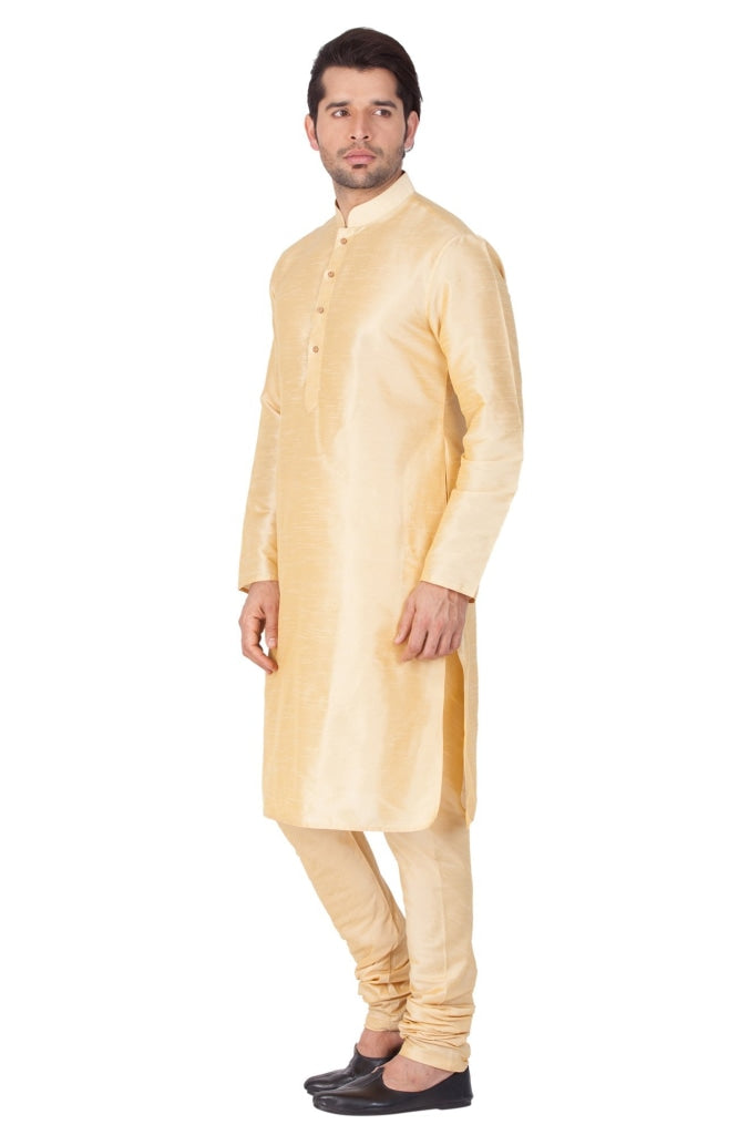 Men's Gold Cotton Silk Blend Kurta and Pyjama Set