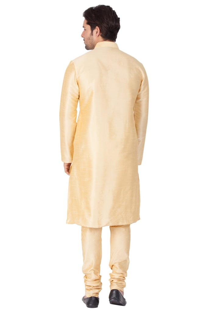 Men's Gold Cotton Silk Blend Kurta and Pyjama Set
