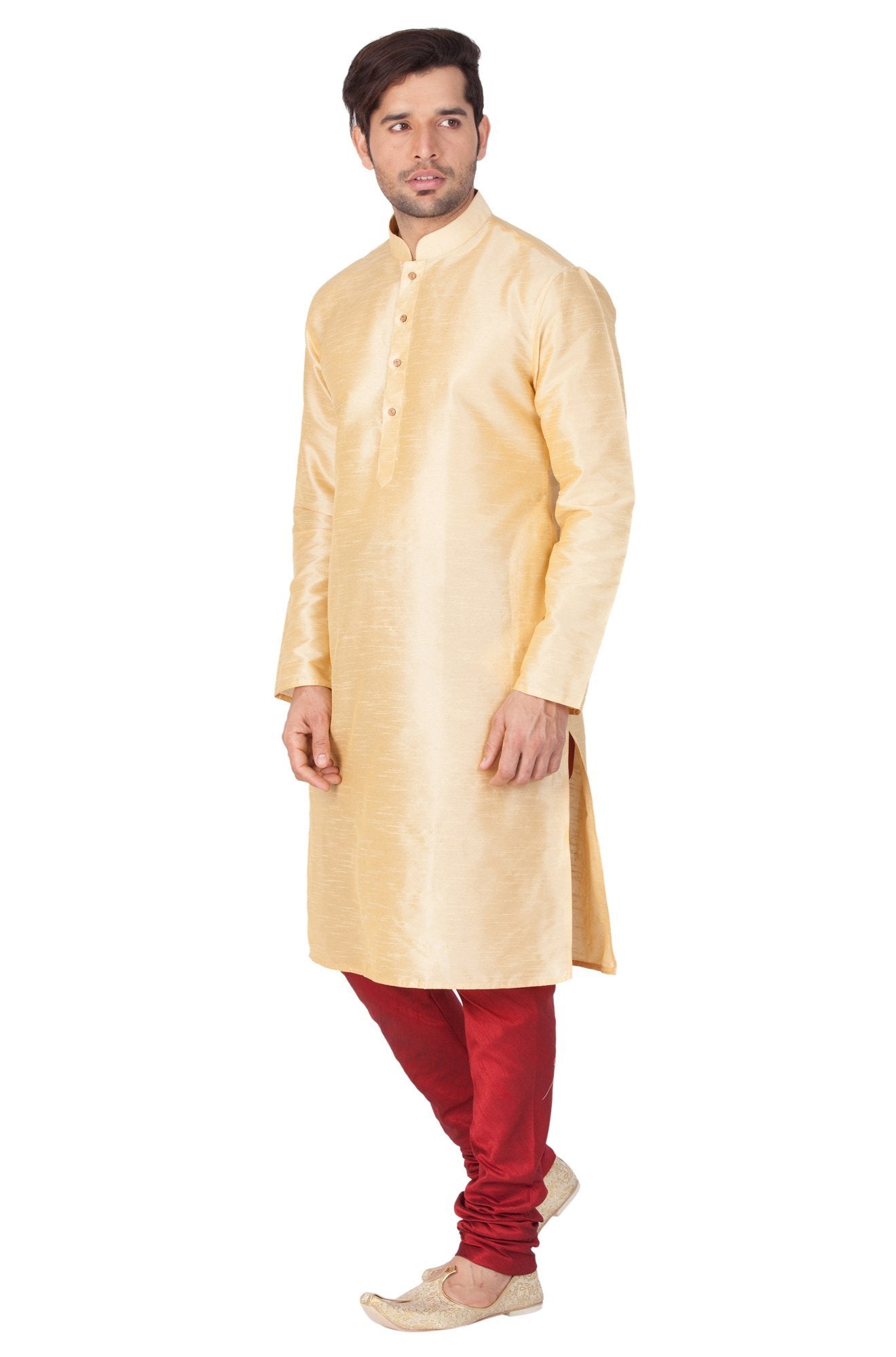 Men's Gold Cotton Silk Blend Kurta and Pyjama Set