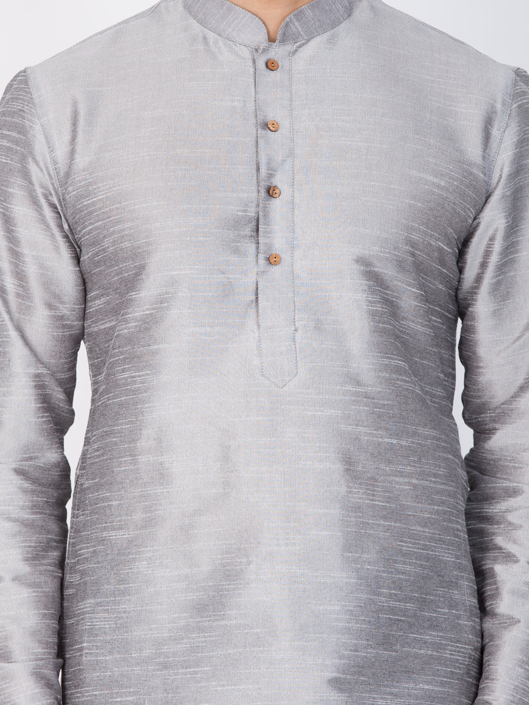 Men's Grey Cotton Silk Blend Kurta and Dhoti Pant Set