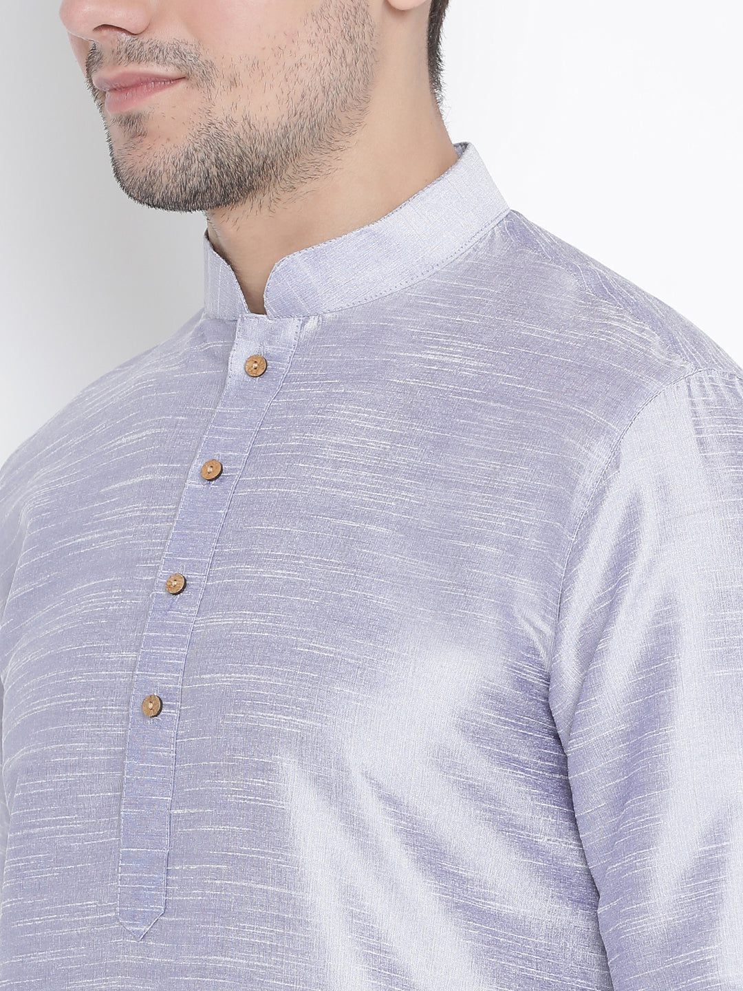 VASTRAMAY Men's Light Blue Cotton Silk Blend Kurta